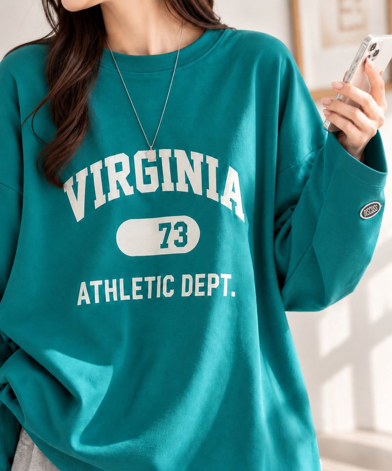 DISCUS  カレッジロゴ ドロップショルダー ワイドシルエット長袖Tシャツ レディース メール便 対応商品商品画像-1