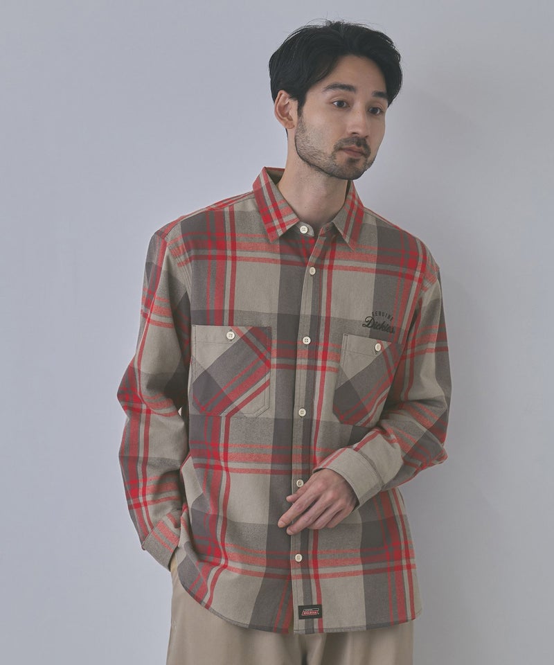 GENUINE Dickies ワンポイントロゴ刺しゅう ネルチェックワークシャツ メンズ商品画像-3