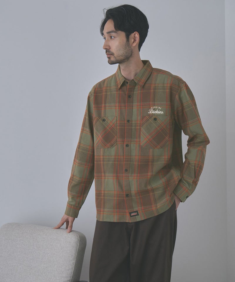 GENUINE Dickies ワンポイントロゴ刺しゅう ネルチェックワークシャツ メンズ商品画像-4