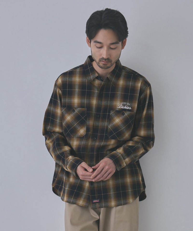 GENUINE Dickies ワンポイントロゴ刺しゅう ネルチェックワークシャツ メンズ商品画像-5