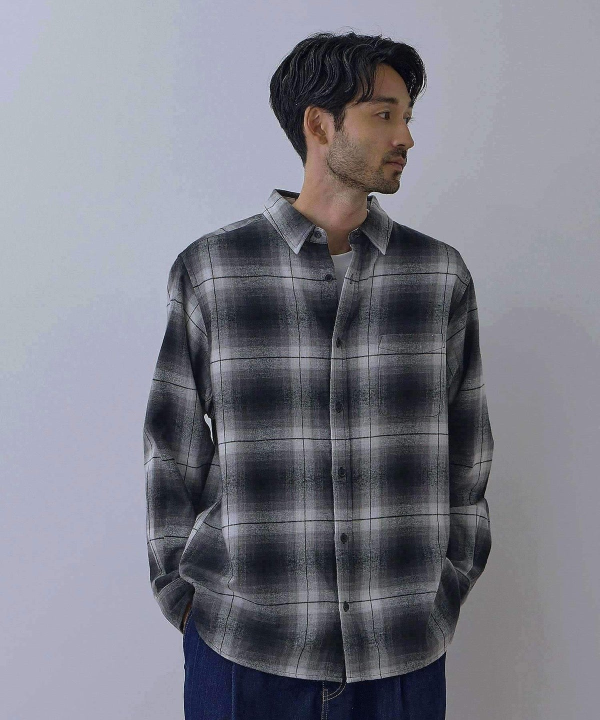 NAVY フランネルチェックシャツ メンズ