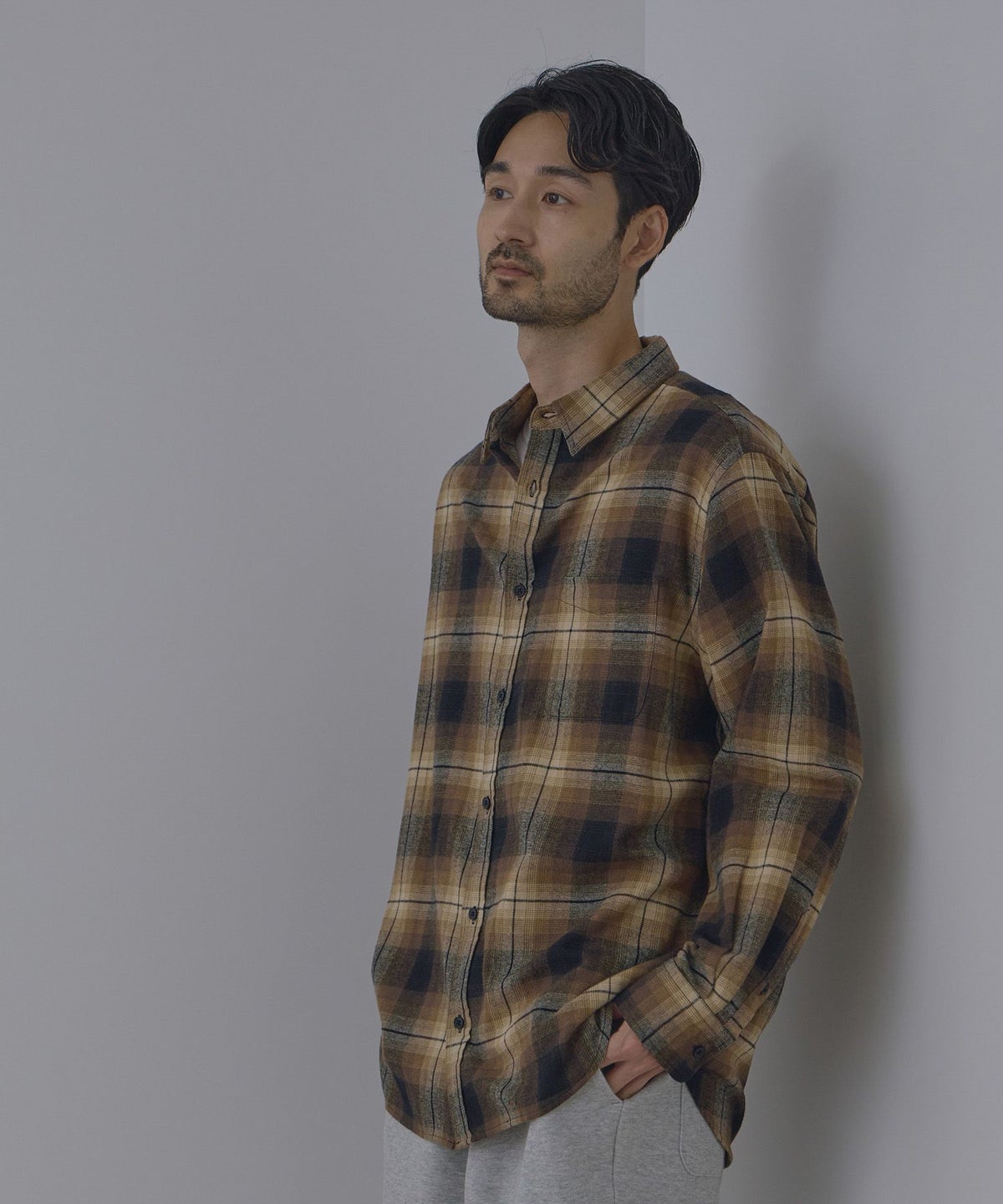 NAVY フランネルチェックシャツ メンズ