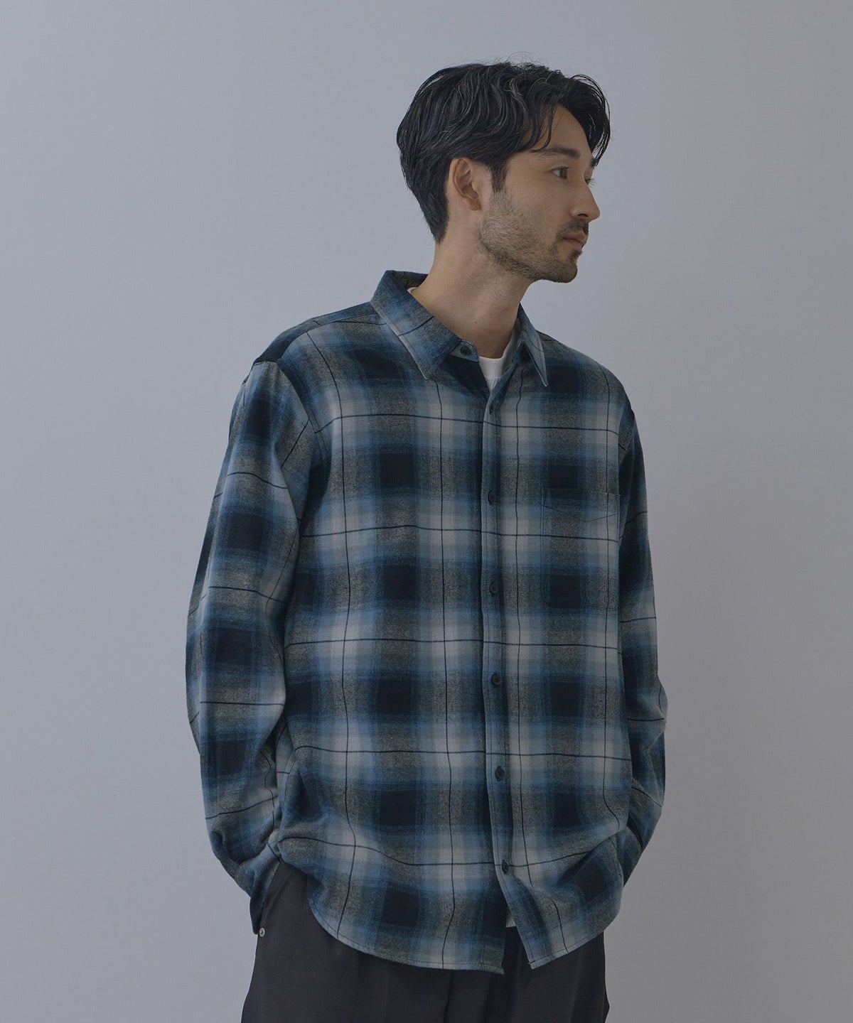 NAVY フランネルチェックシャツ メンズ