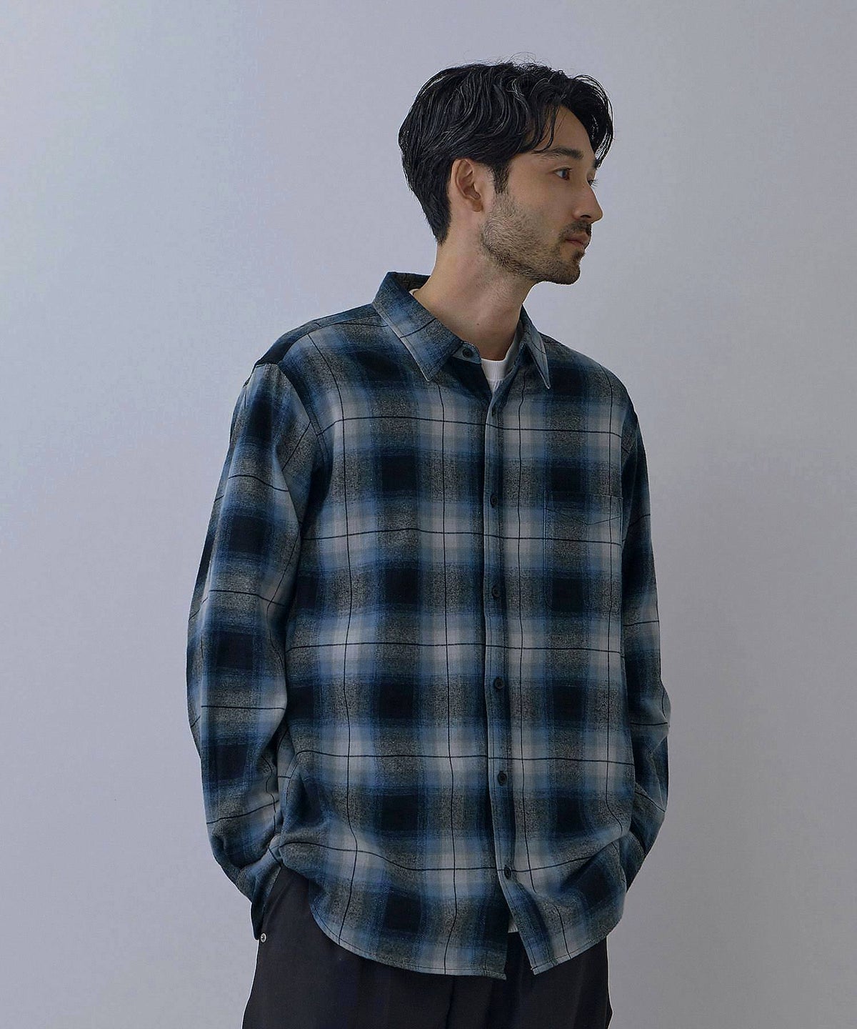 NAVY フランネルチェックシャツ メンズ