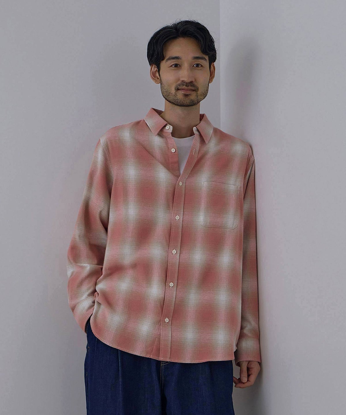 NAVY フランネルチェックシャツ メンズ