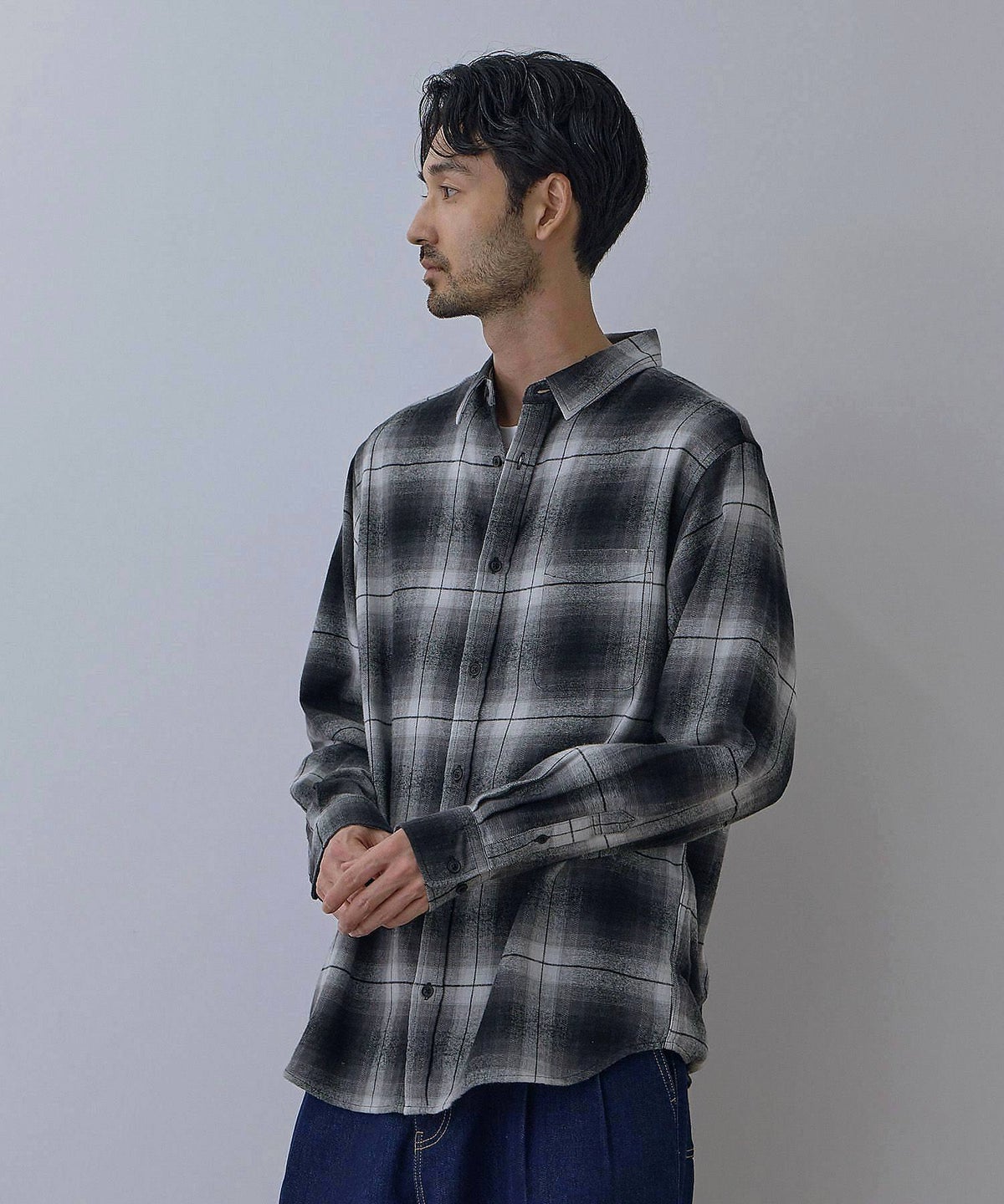 NAVY フランネルチェックシャツ メンズ