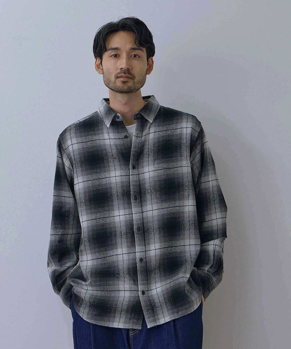 NAVY フランネルチェックシャツ メンズ