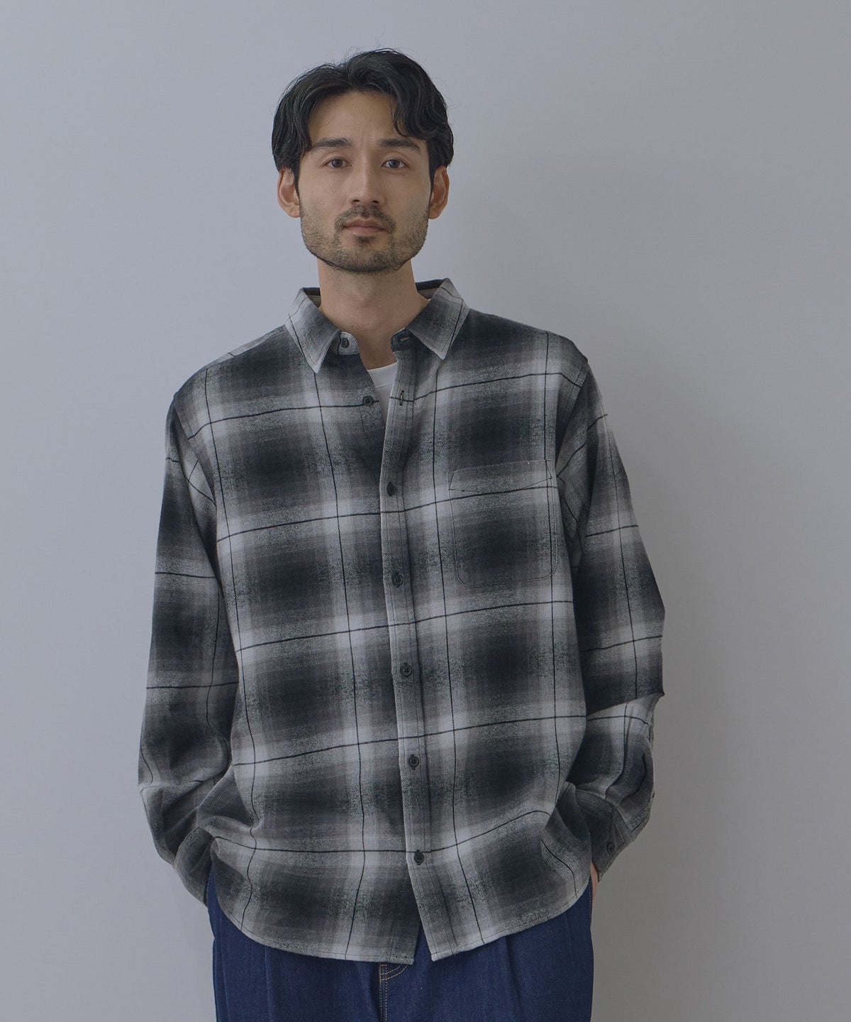 NAVY フランネルチェックシャツ メンズ
