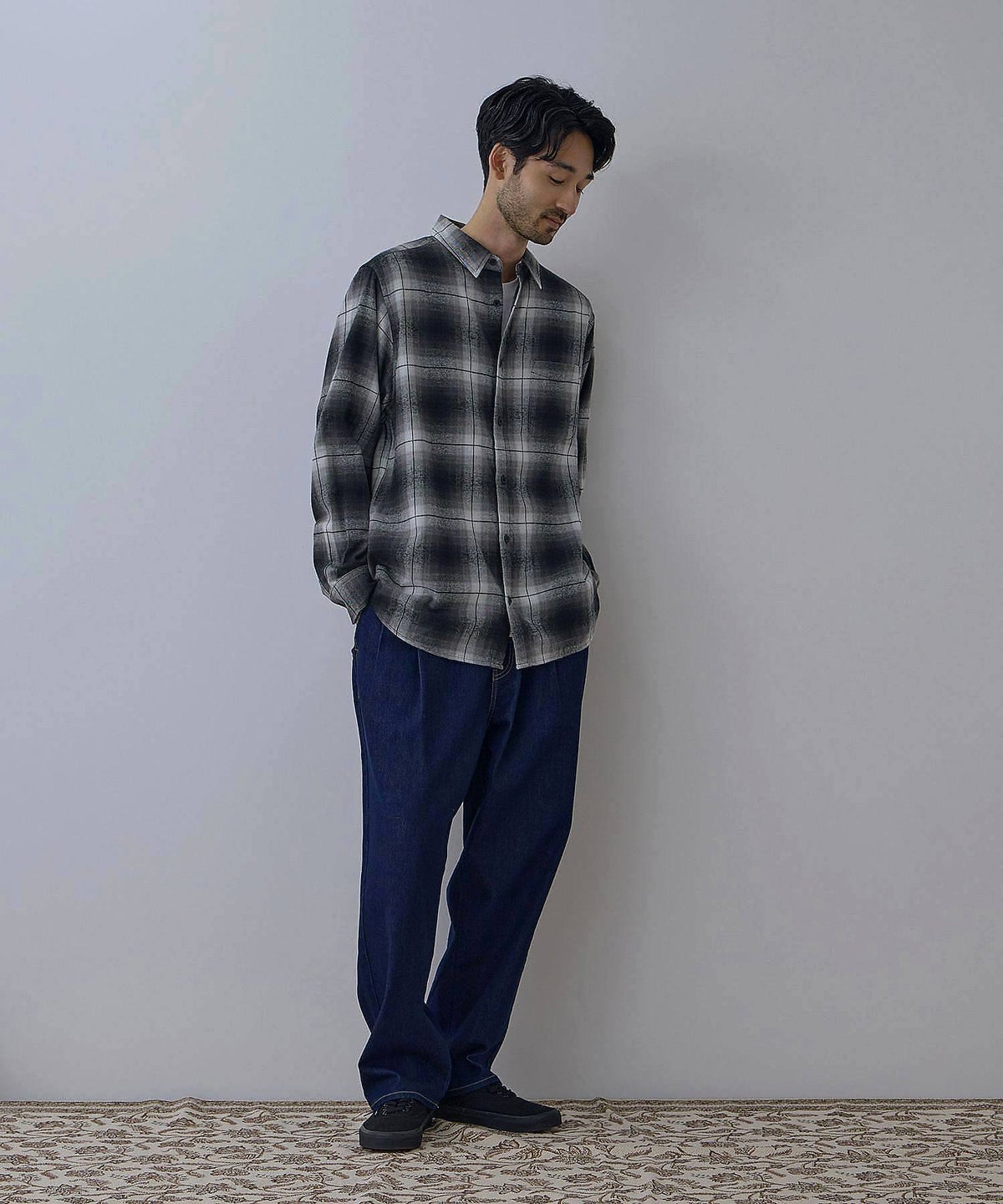 NAVY フランネルチェックシャツ メンズ