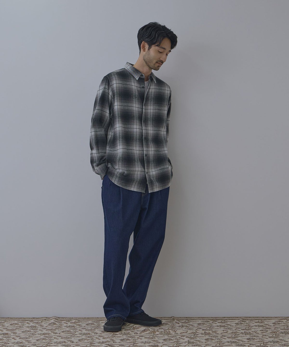 NAVY フランネルチェックシャツ メンズ