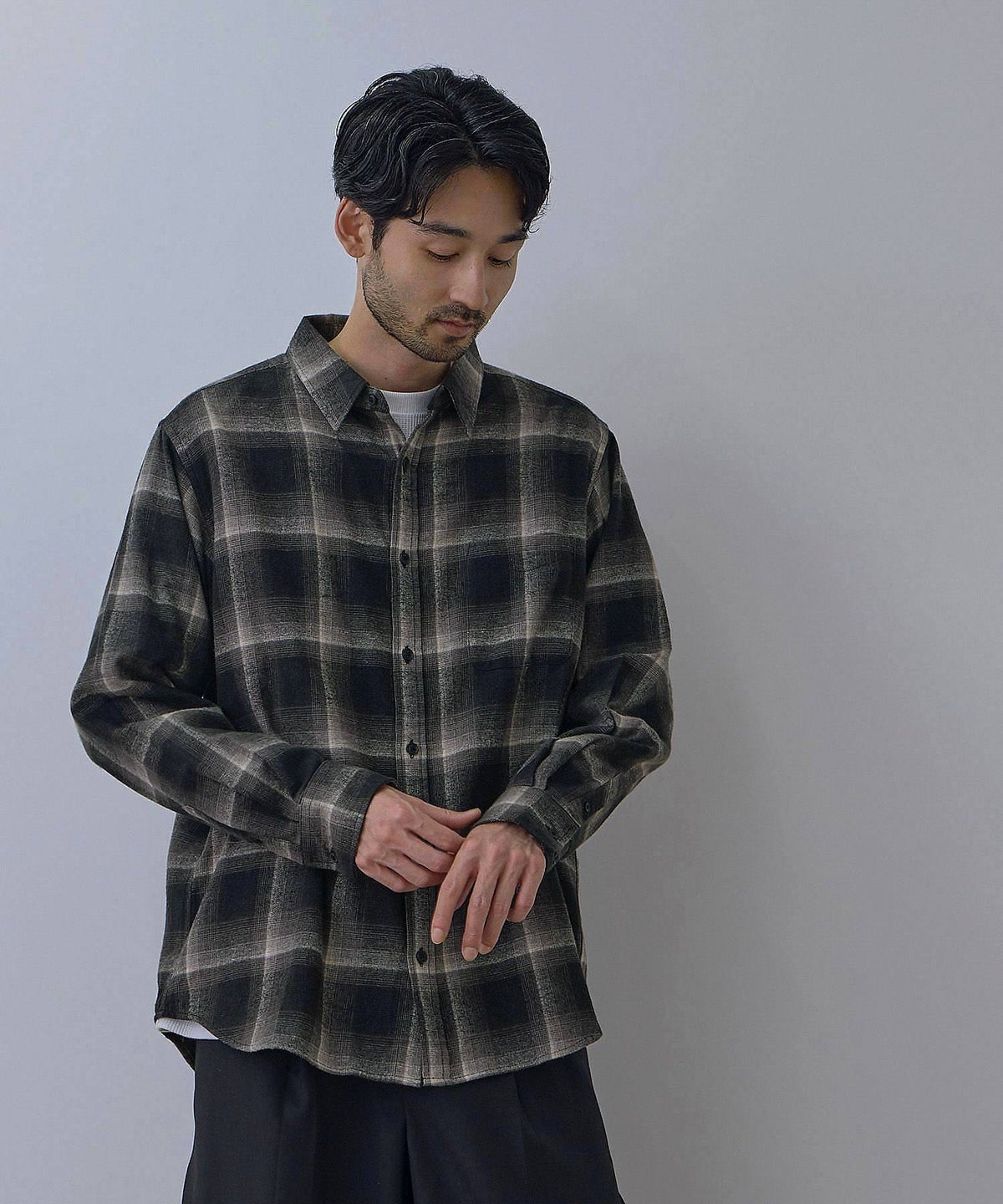 NAVY フランネルチェックシャツ メンズ