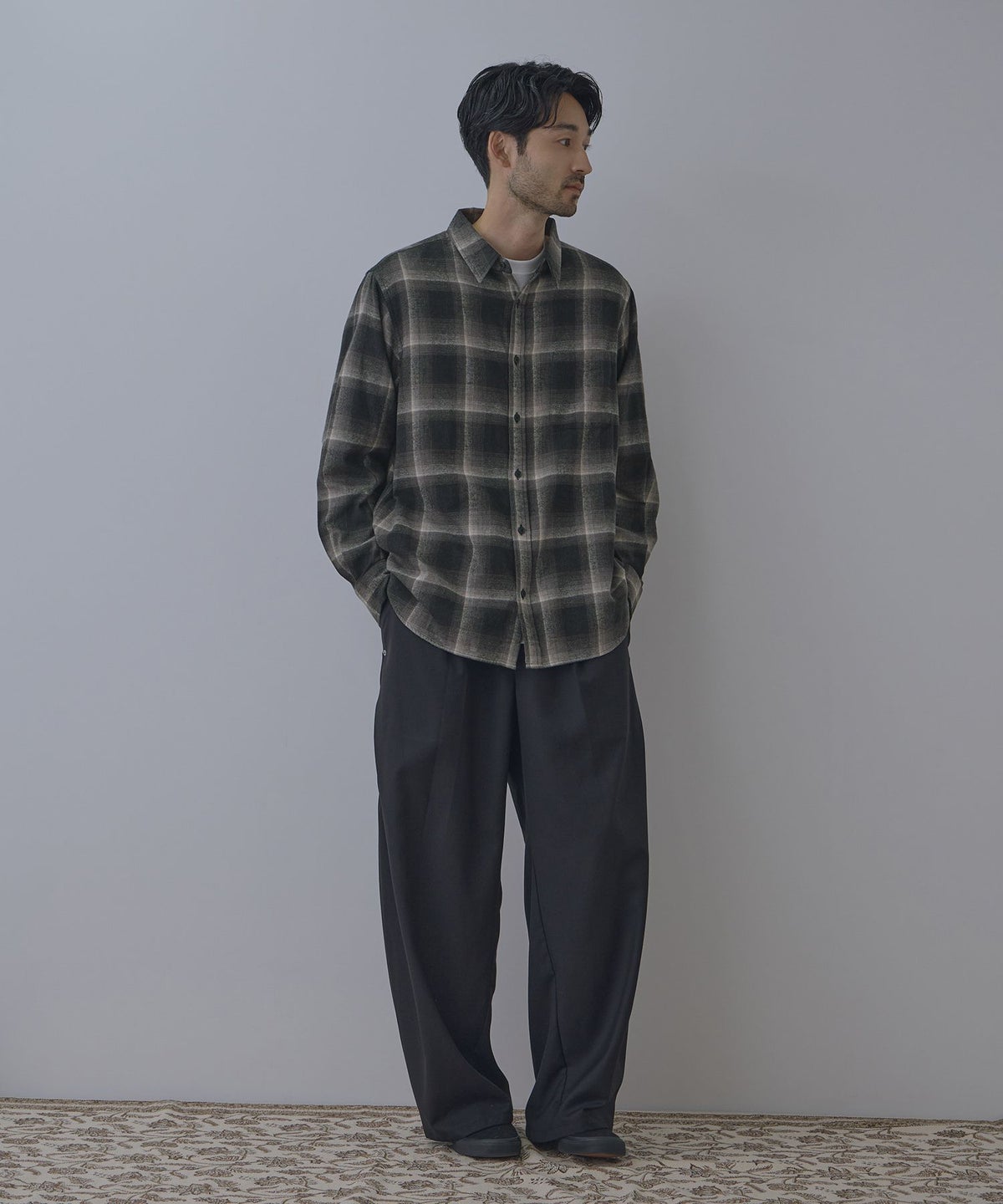 NAVY フランネルチェックシャツ メンズ