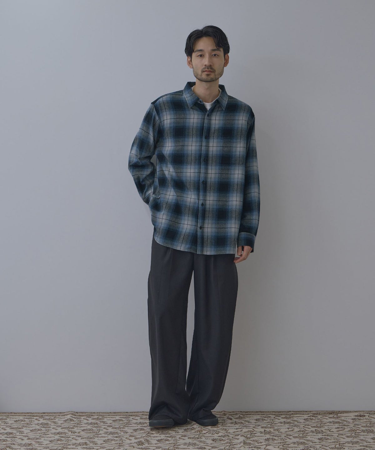 NAVY フランネルチェックシャツ メンズ