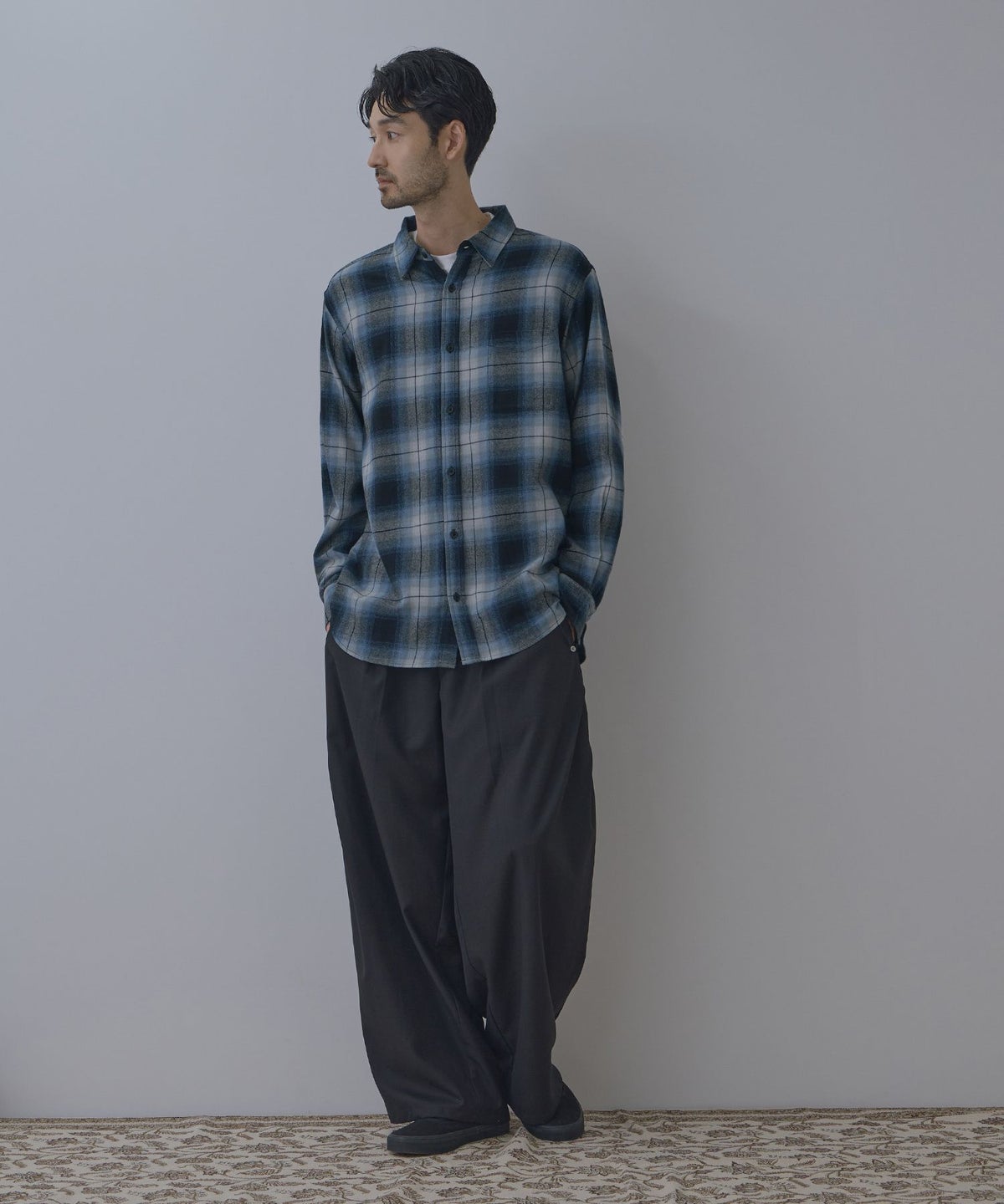 NAVY フランネルチェックシャツ メンズ