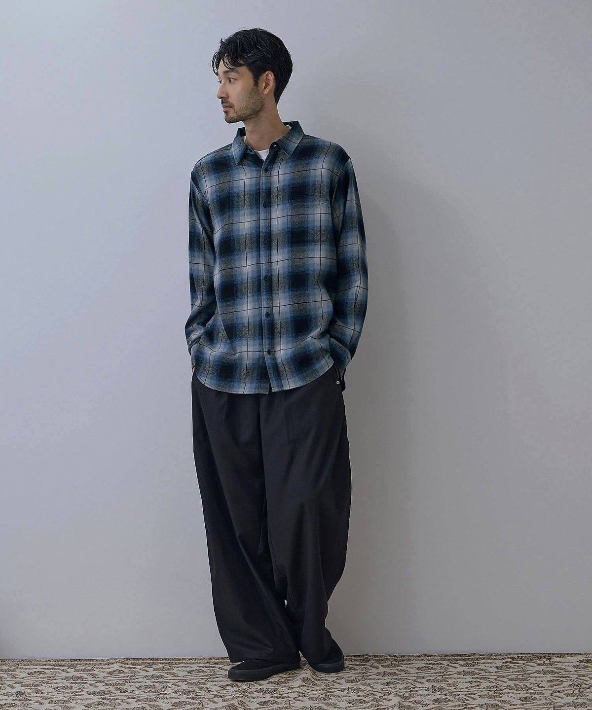 NAVY フランネルチェックシャツ メンズ