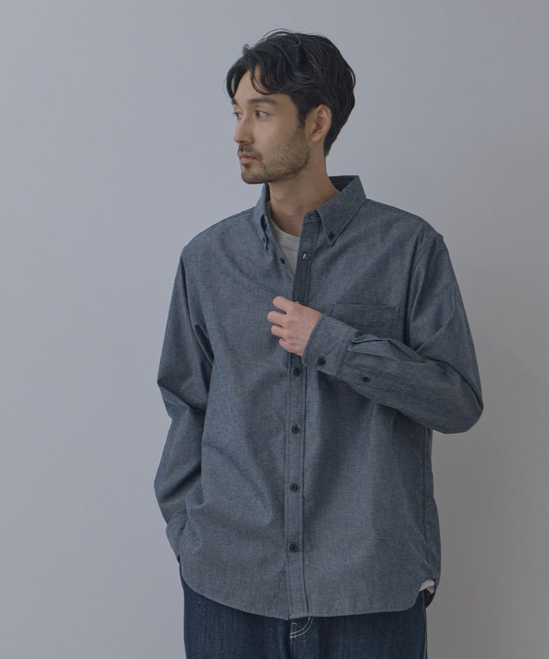 NAVY  フランネルボタンダウンシャツ 無地 メンズ商品画像-1