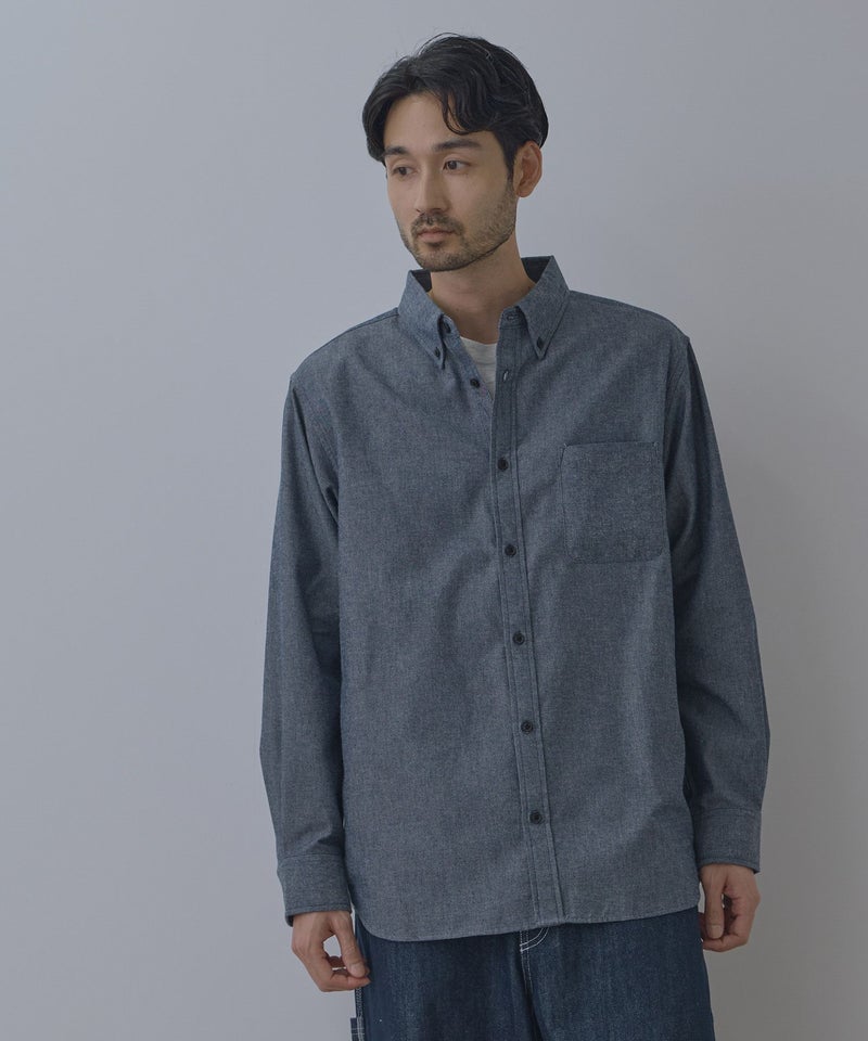 NAVY  フランネルボタンダウンシャツ 無地 メンズ商品画像-4