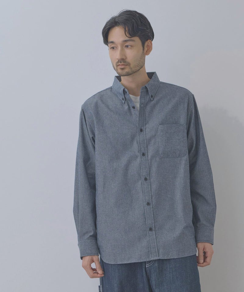 NAVY  フランネルボタンダウンシャツ 無地 メンズ商品画像-4