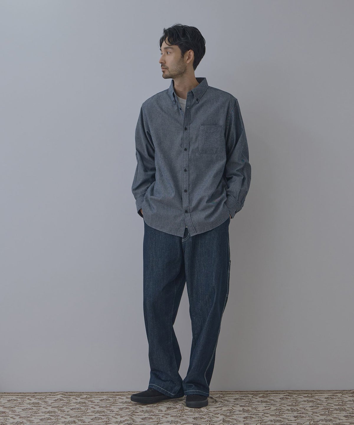 NAVY フランネルボタンダウンシャツ 無地 メンズ