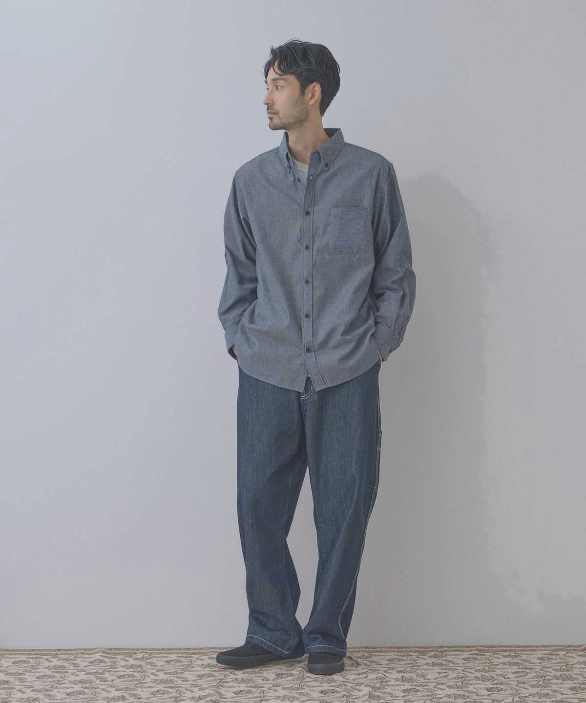 NAVY フランネルボタンダウンシャツ 無地 メンズ