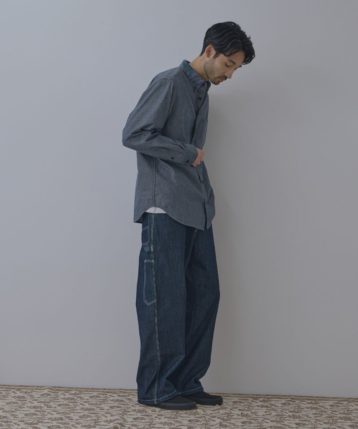 NAVY フランネルボタンダウンシャツ 無地 メンズ