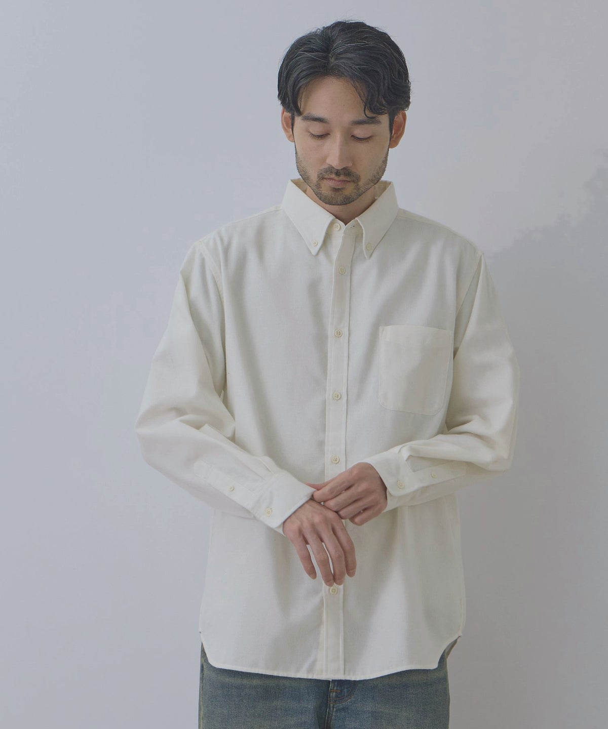 NAVY フランネルボタンダウンシャツ 無地 メンズ