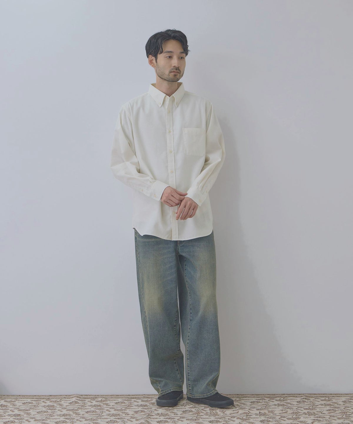 NAVY フランネルボタンダウンシャツ 無地 メンズ
