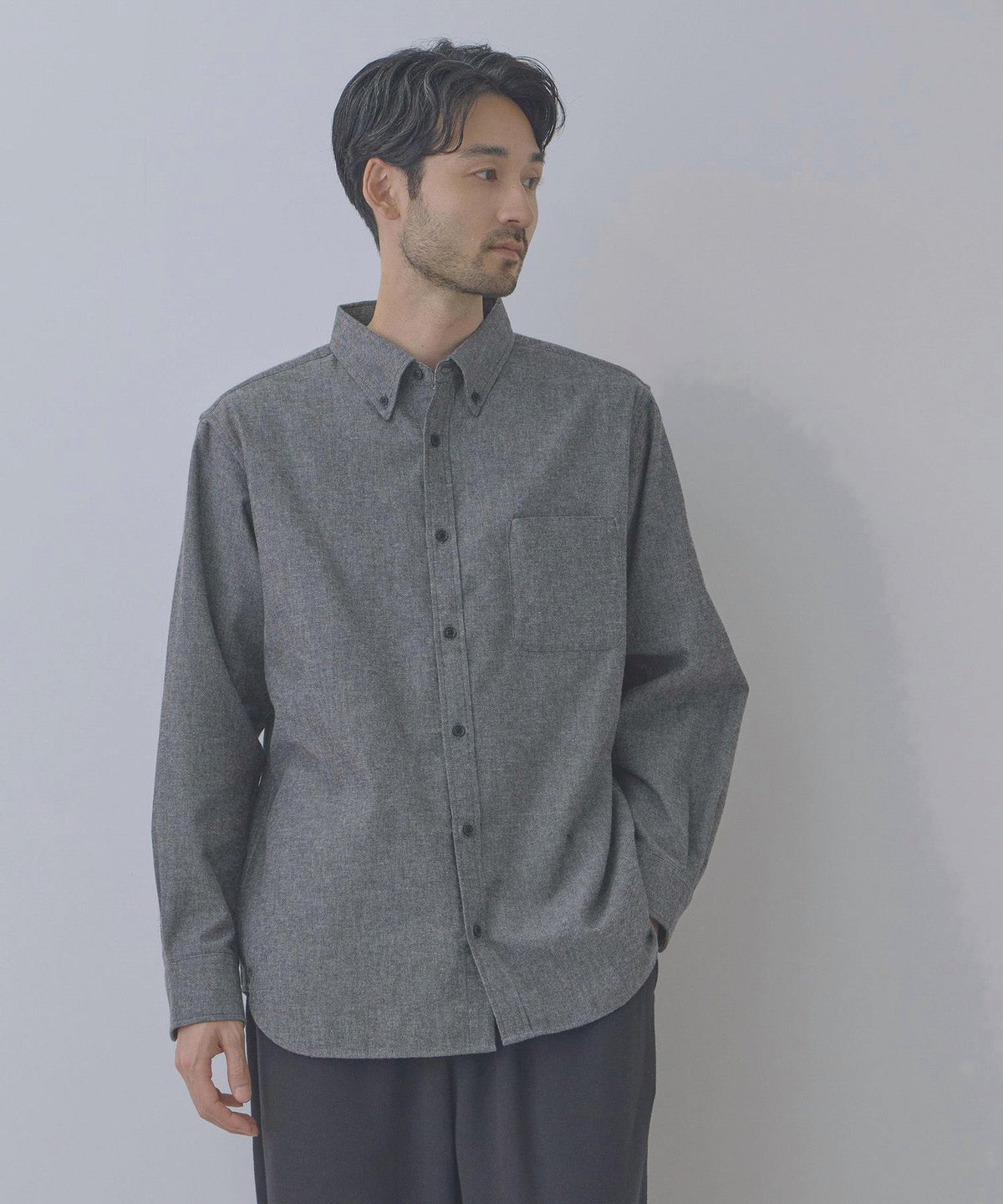 NAVY フランネルボタンダウンシャツ 無地 メンズ