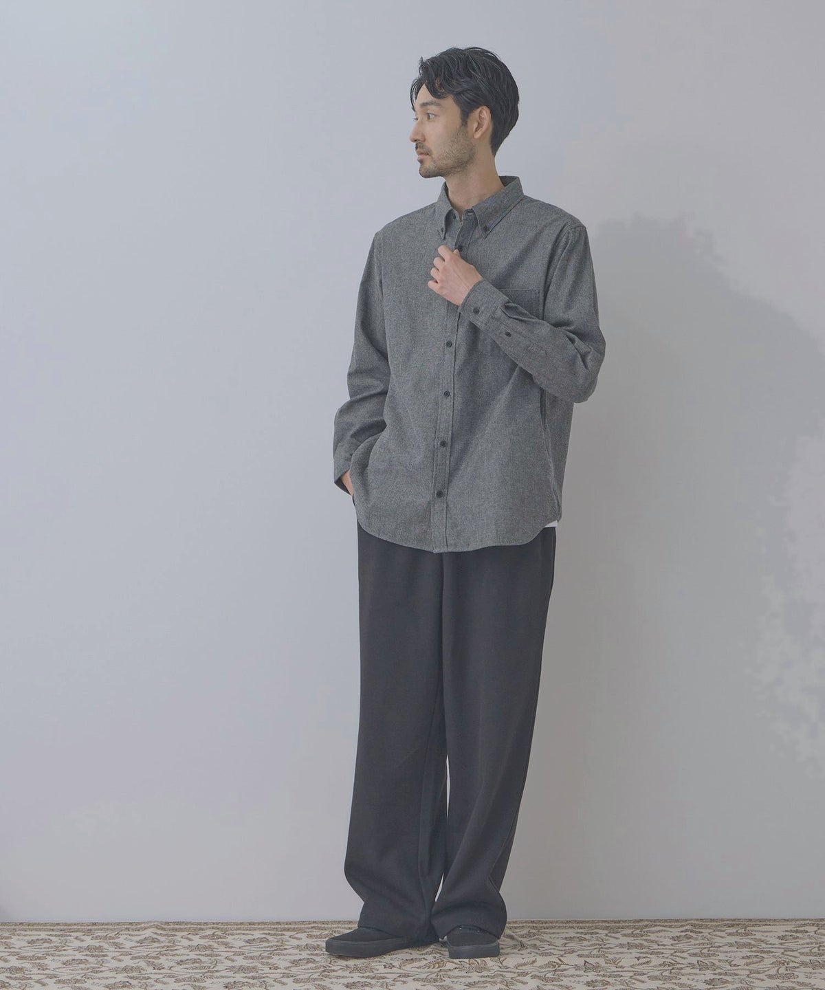NAVY フランネルボタンダウンシャツ 無地 メンズ