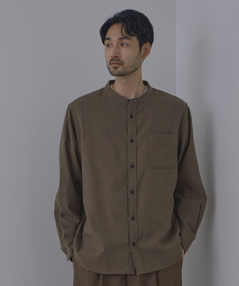 NAVY ソフトフランネルバンドカラーシャツ 無地 メンズ商品画像-4