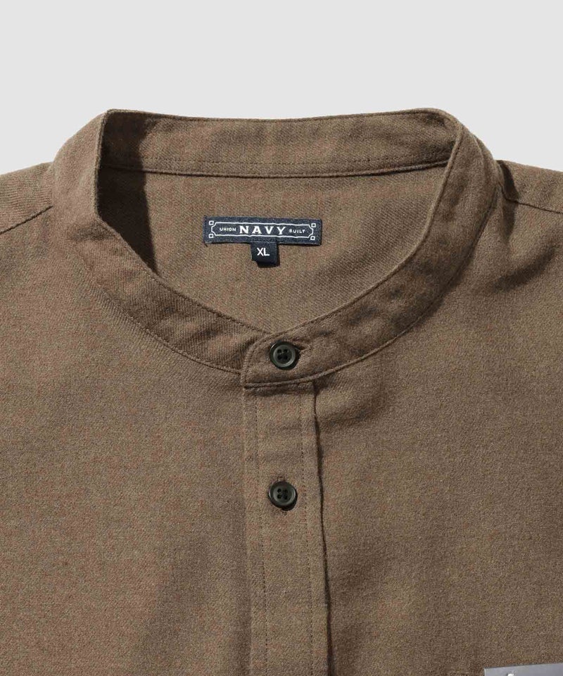 NAVY  ソフトフランネルバンドカラーシャツ 無地 メンズ商品画像-5