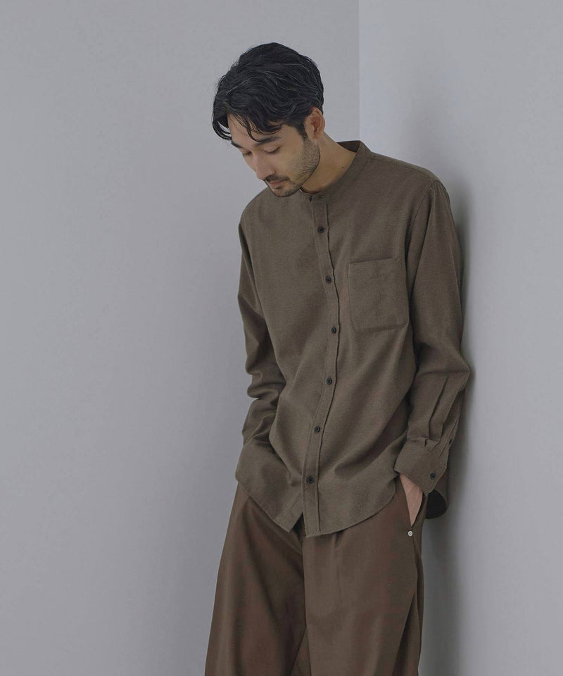 NAVY ソフトフランネルバンドカラーシャツ 無地 メンズ商品画像-5