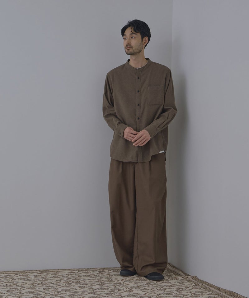 NAVY ソフトフランネルバンドカラーシャツ 無地 メンズ商品画像-10