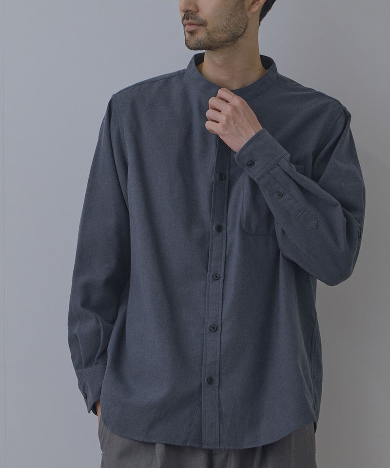 NAVY  ソフトフランネルバンドカラーシャツ 無地 メンズ商品画像-15