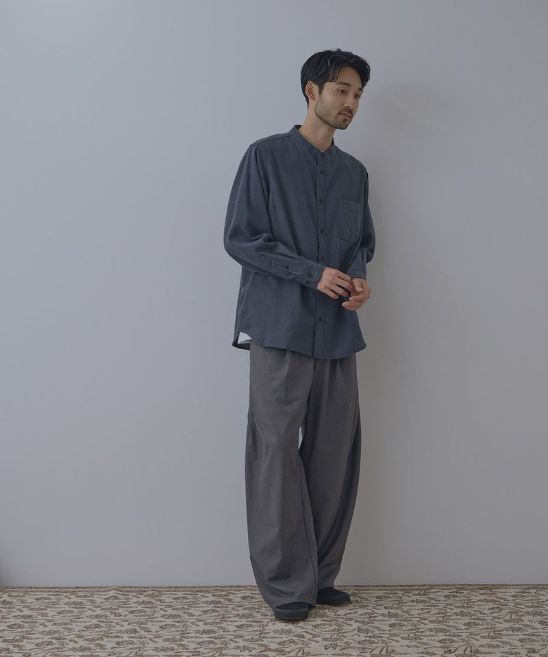 NAVY ソフトフランネルバンドカラーシャツ 無地 メンズ商品画像-16