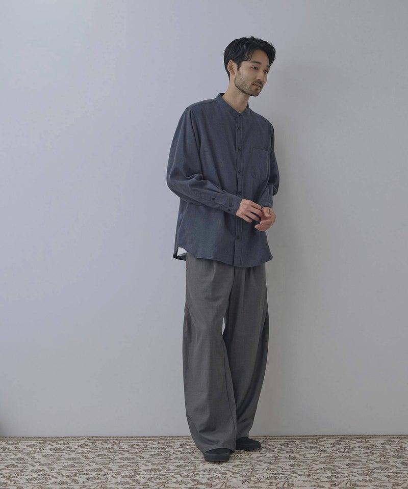 NAVY ソフトフランネルバンドカラーシャツ 無地 メンズ商品画像-16