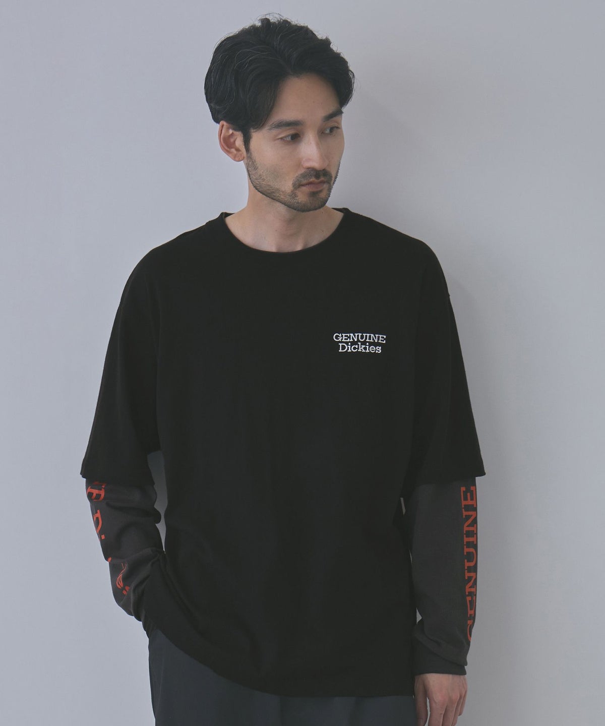 GENUINE Dickies 刺しゅう フェイクレイヤード長袖Tシャツ メンズ