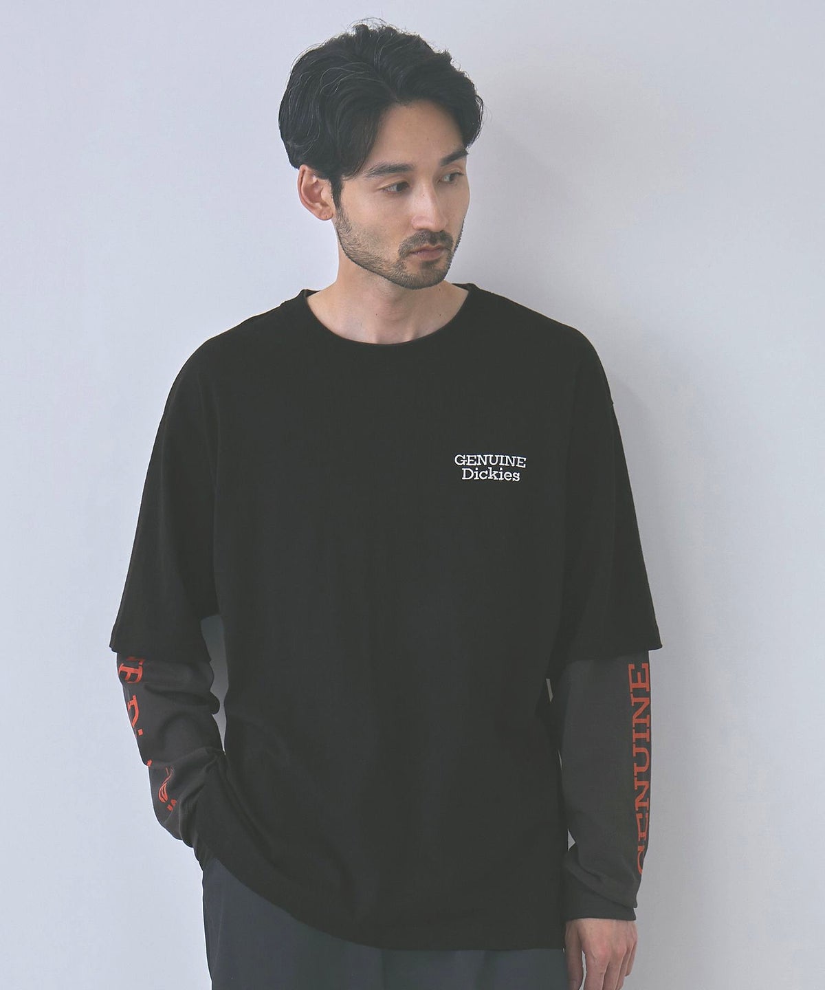 GENUINE Dickies 刺しゅう フェイクレイヤード長袖Tシャツ メンズ