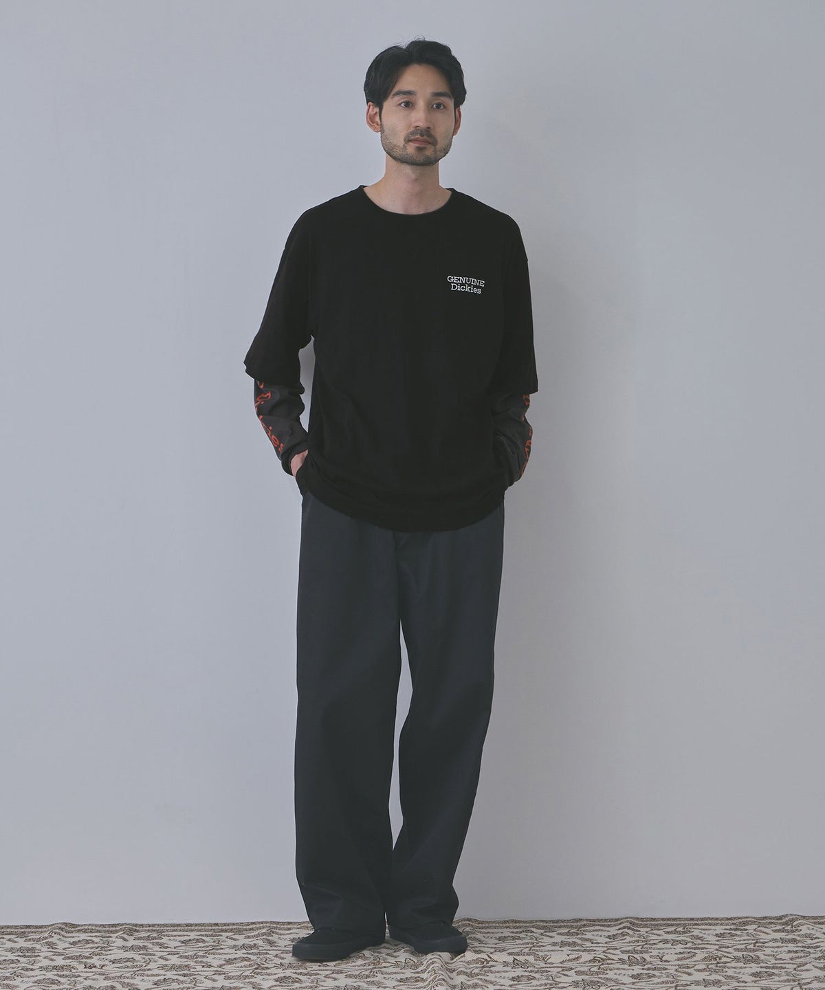 GENUINE Dickies 刺しゅう フェイクレイヤード長袖Tシャツ メンズ