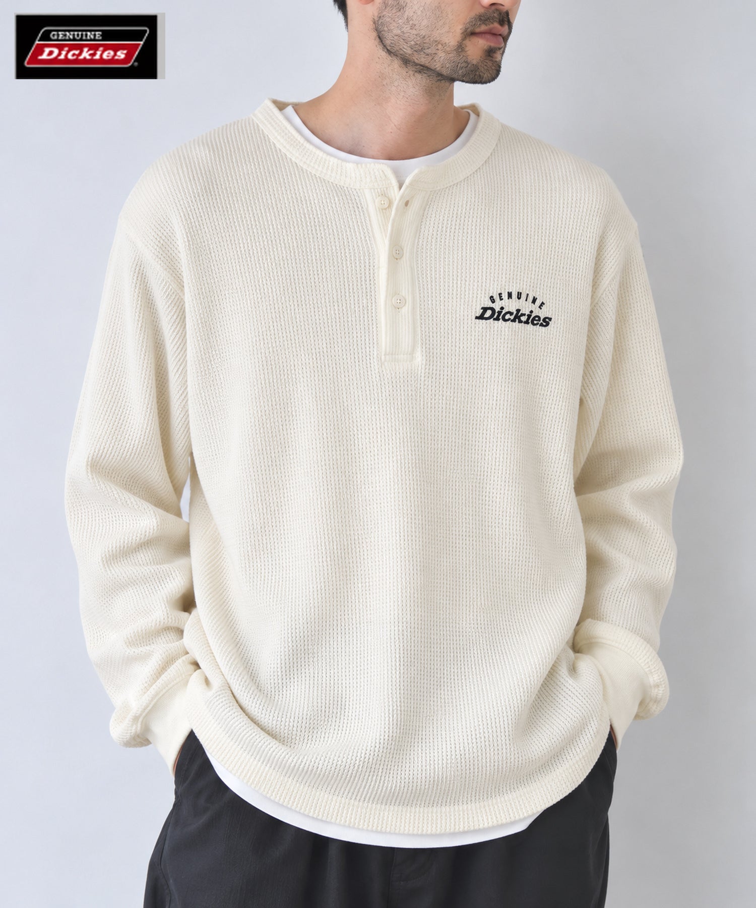 GENUINE Dickies ワッフルヘンリーネック長袖Tシャツ メンズ