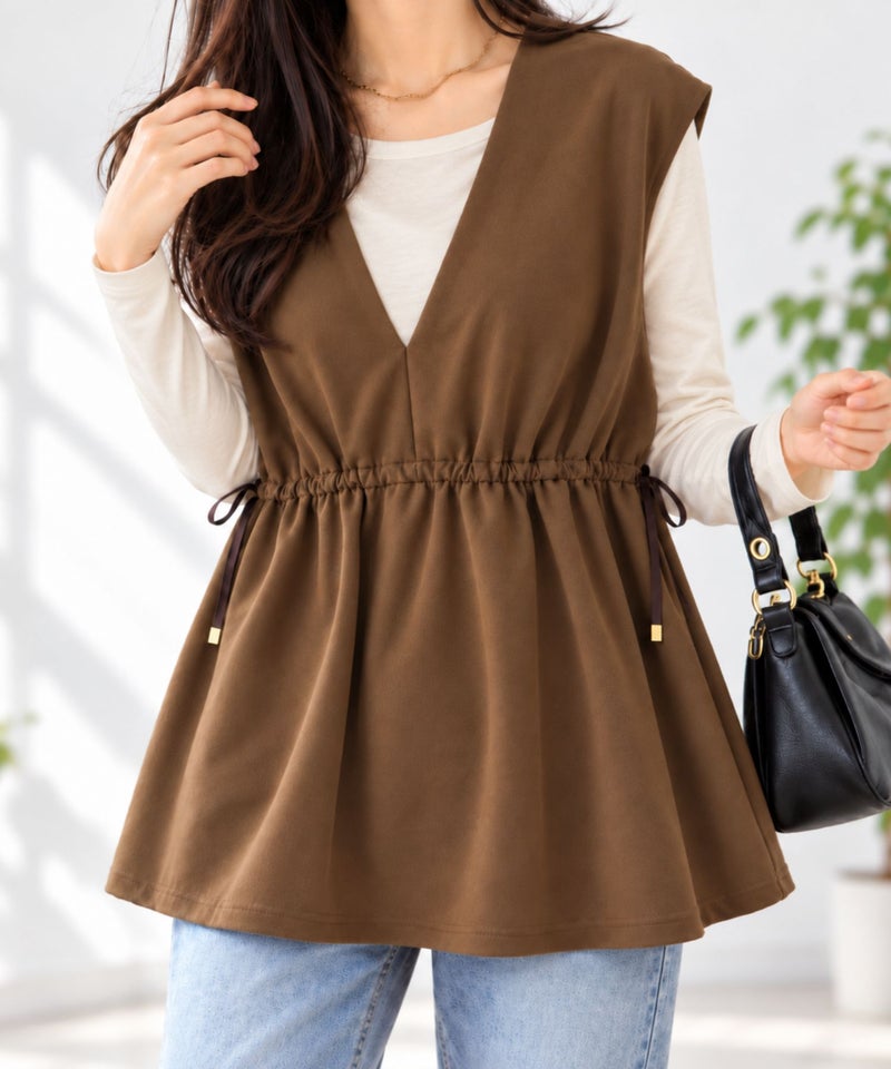 Free Nature カットジョーゼットドロストジレ レディース商品画像-1