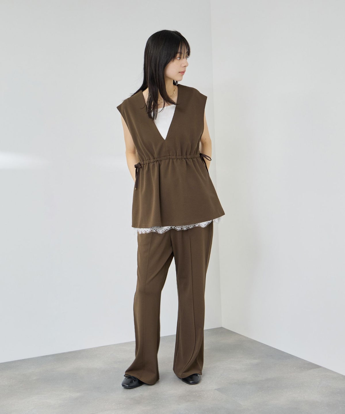 Free Nature カットジョーゼットドロストジレ レディース