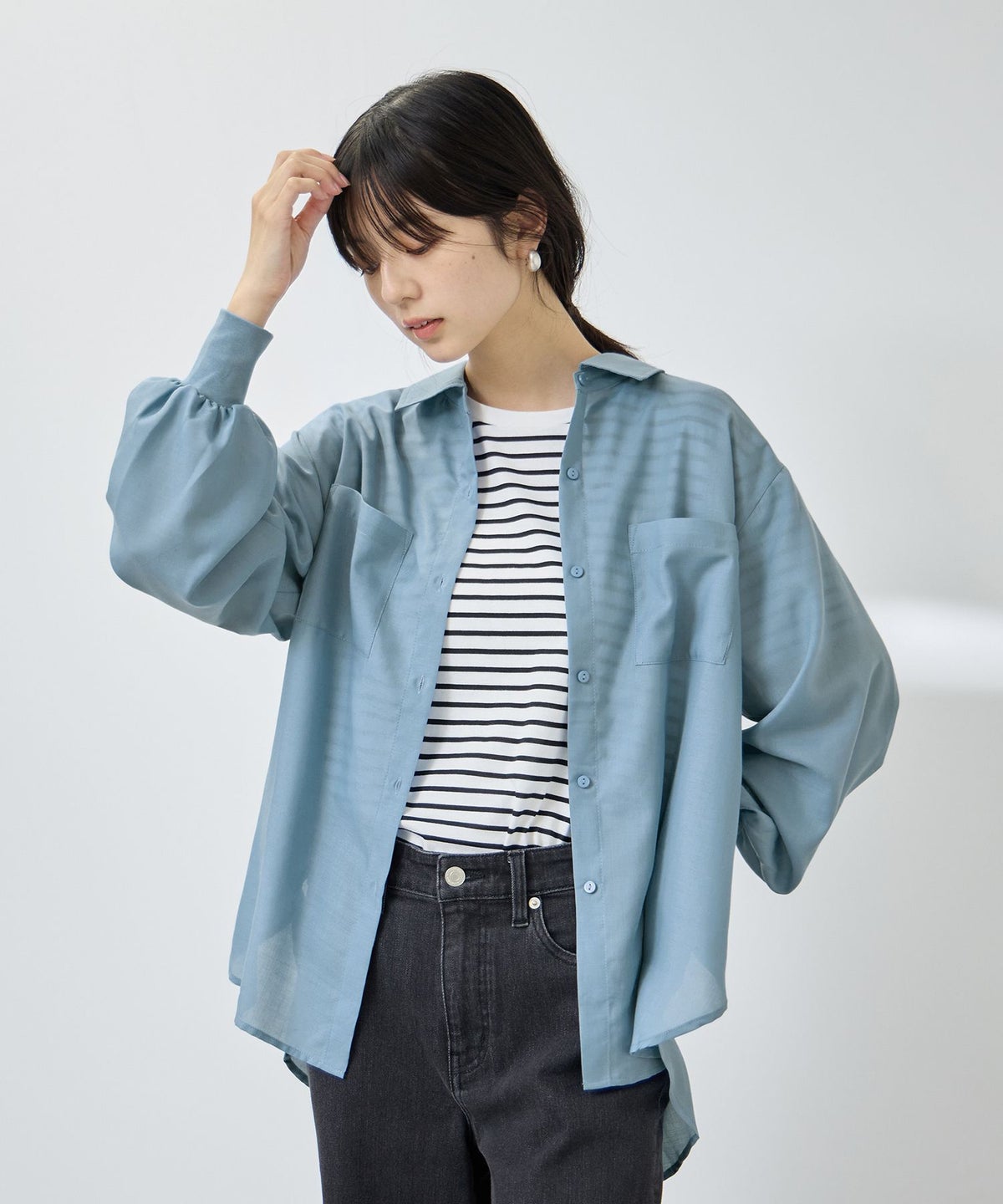 Free Nature シアー袖リブシャツ レディース