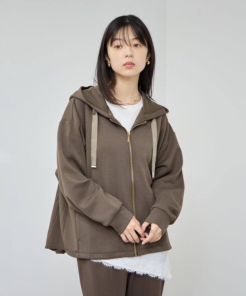 Free Nature 異素材切替バックギャザージップパーカー レディース商品画像-4