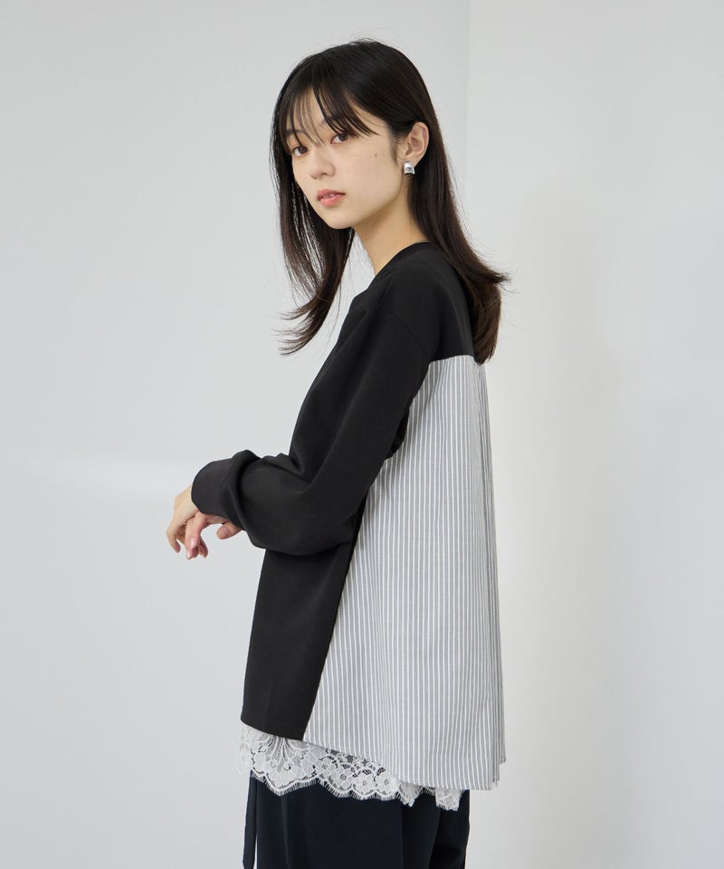 Free Nature  バックシャツ切替ドッキングVネックカーディガン レディース商品画像-1