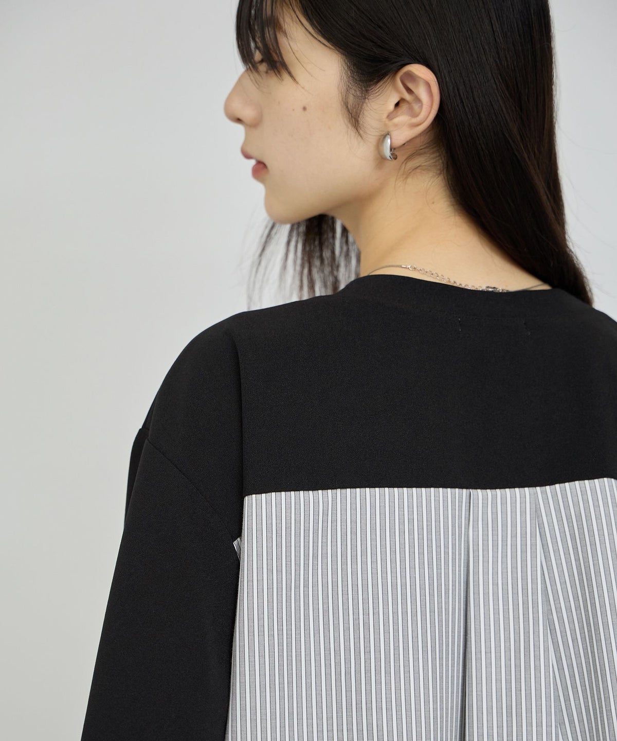 Free Nature バックシャツ切替ドッキングVネックカーディガン レディース