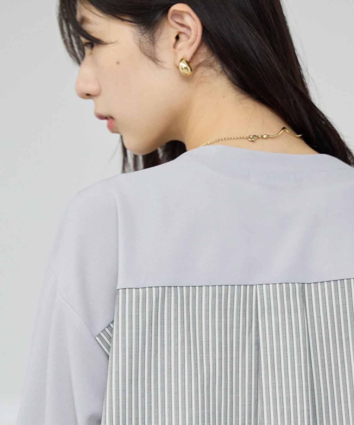 Free Nature バックシャツ切替ドッキングVネックカーディガン レディース