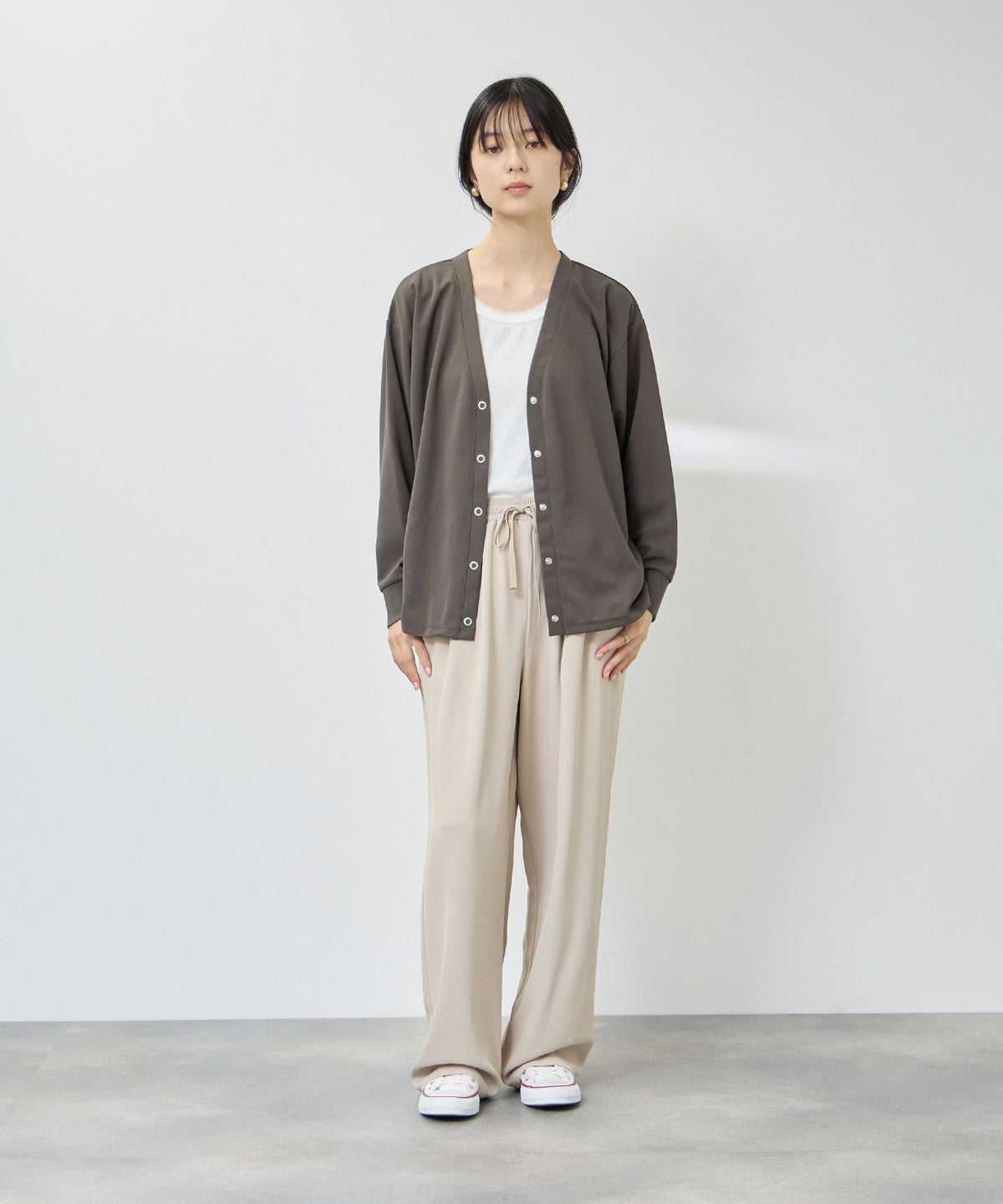 Free Nature バックシャツ切替ドッキングVネックカーディガン レディース