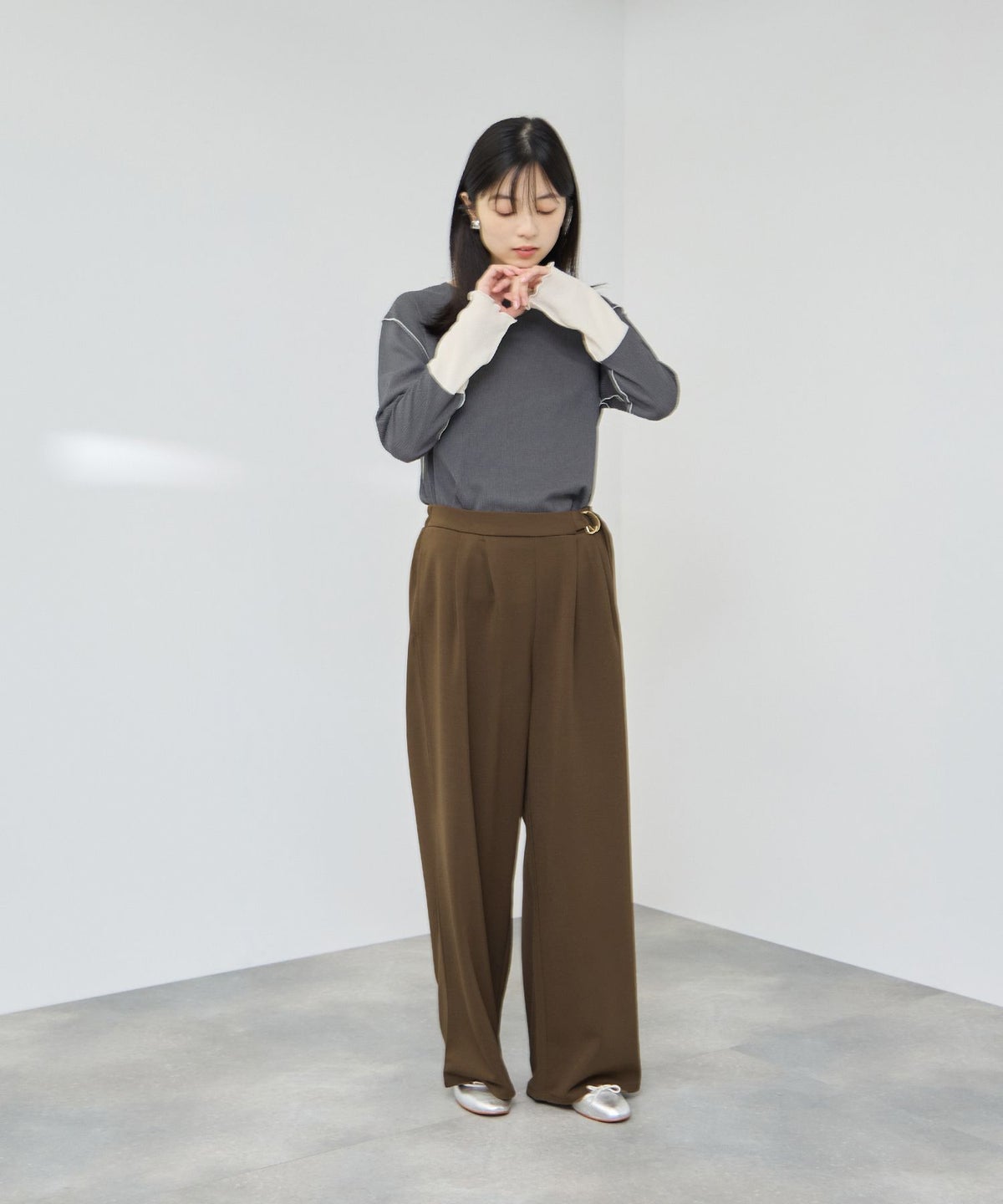 Free Nature サイドベルト カットジョーゼットワイドパンツ レディース