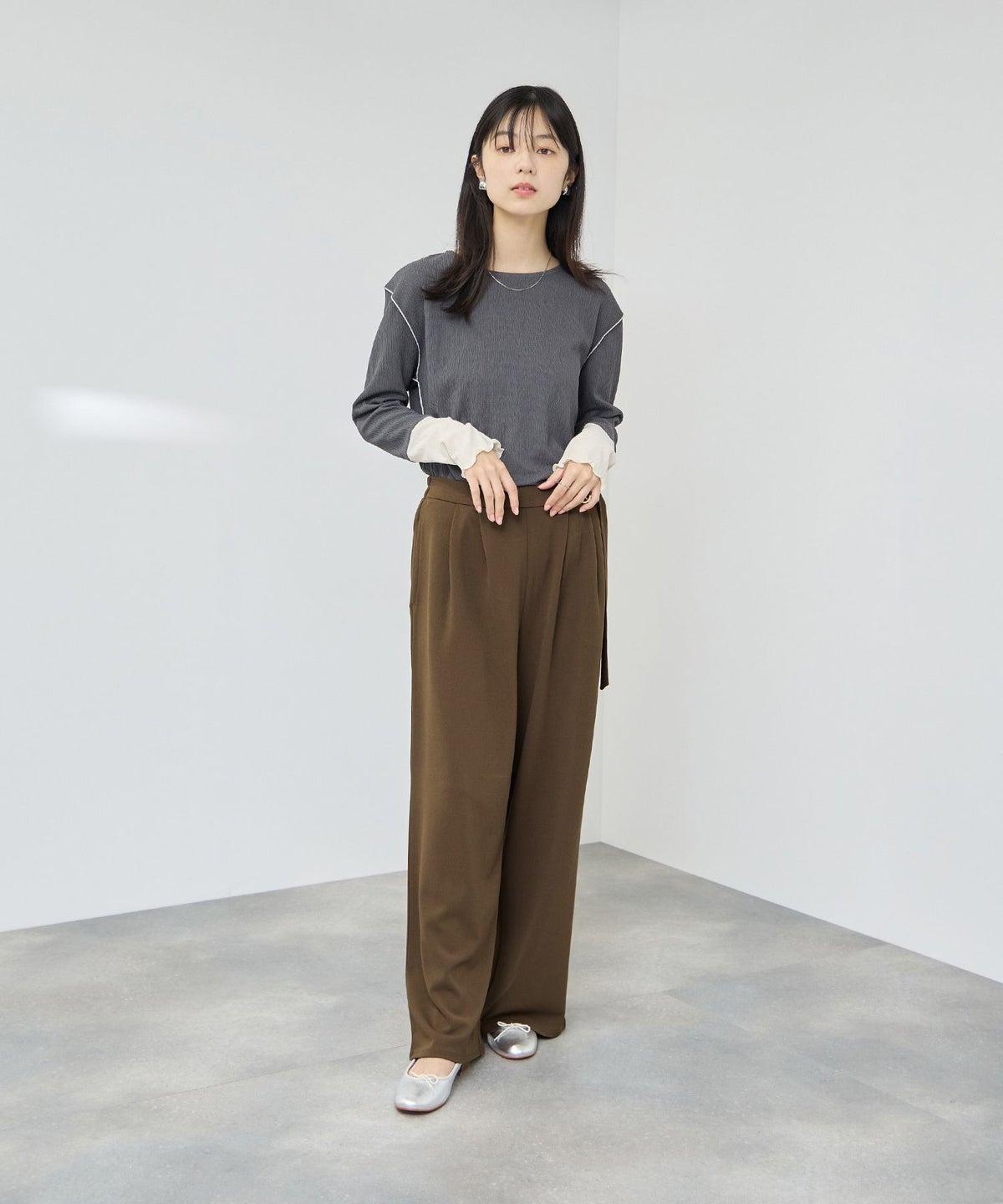 Free Nature サイドベルト カットジョーゼットワイドパンツ レディース